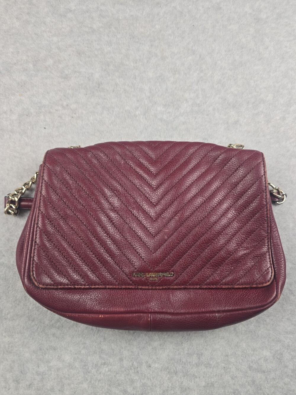 Karl Lagerfeld Paris Quilted Leather Crossbody Bag Burgundy Shoulder Purse